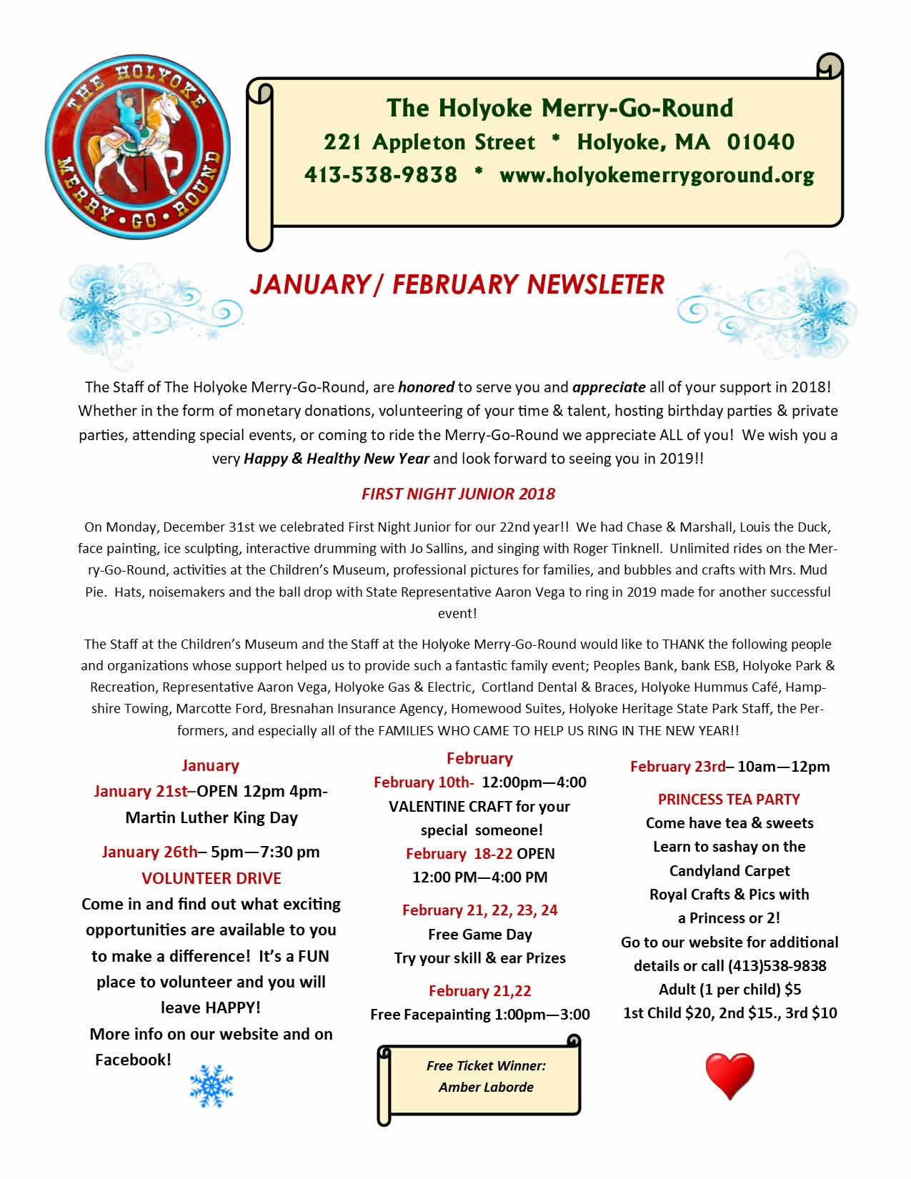 Holyoke Merry-Go-Round January & February Newsletter