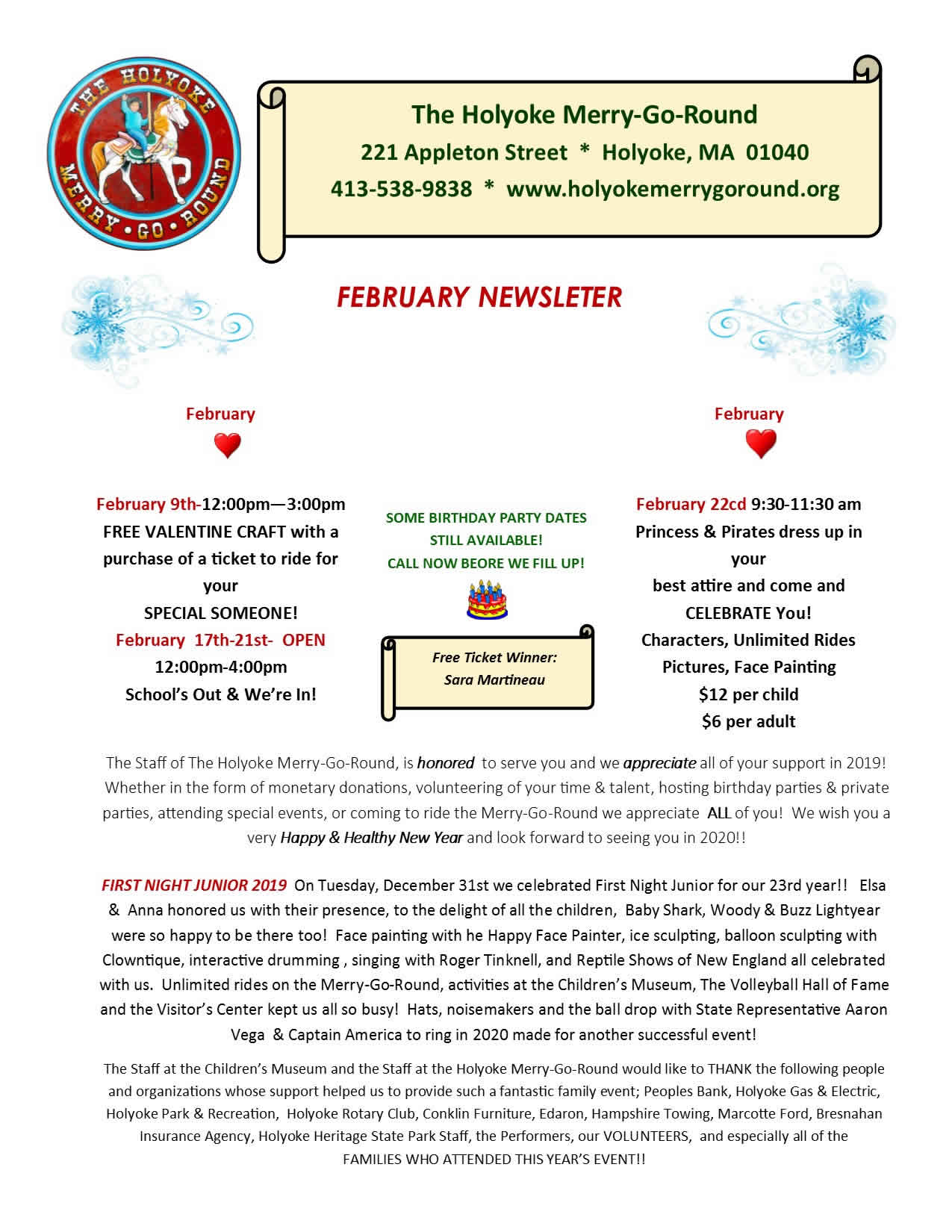 Holyoke Merry-Go-Round January & February Newsletter